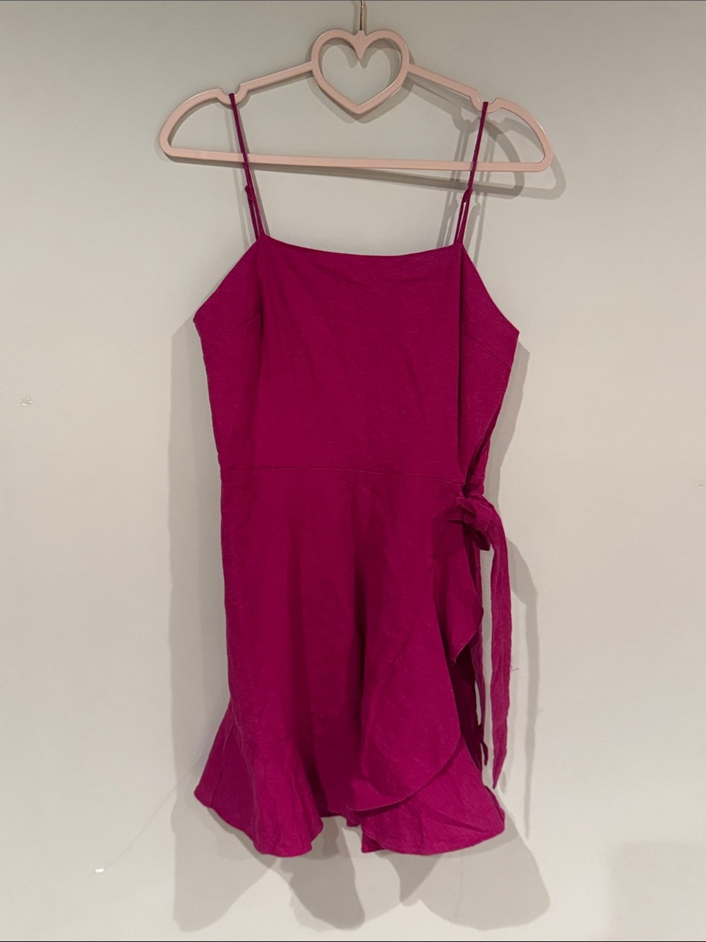 Express Fuchsia Spaghetti Strap Wrap-Style Cami Dress